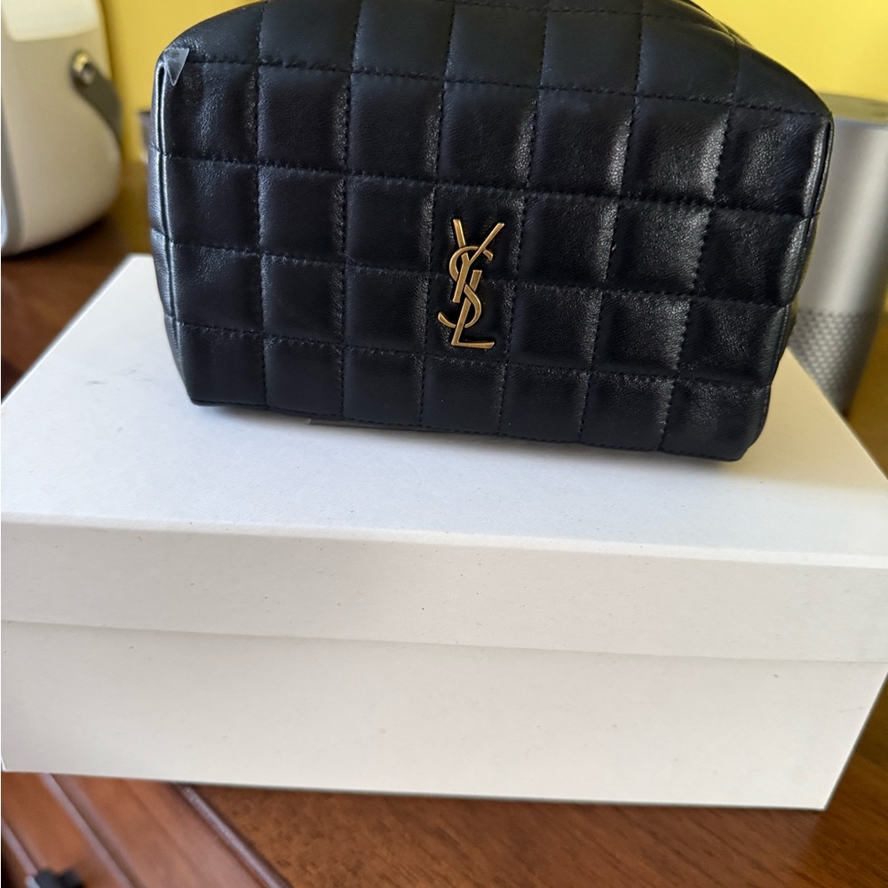 Saint Laurent Black Leather Pouch with Gold Zipper